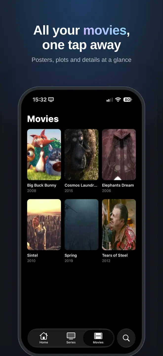 Movies grid with posters and release years